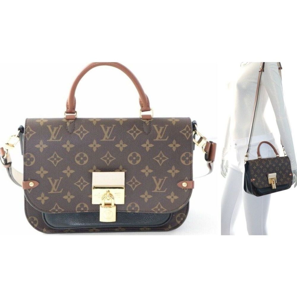 Vaugirard Satchel Monogram Canvas Brown Black Leather Shoulder Bag Handbag